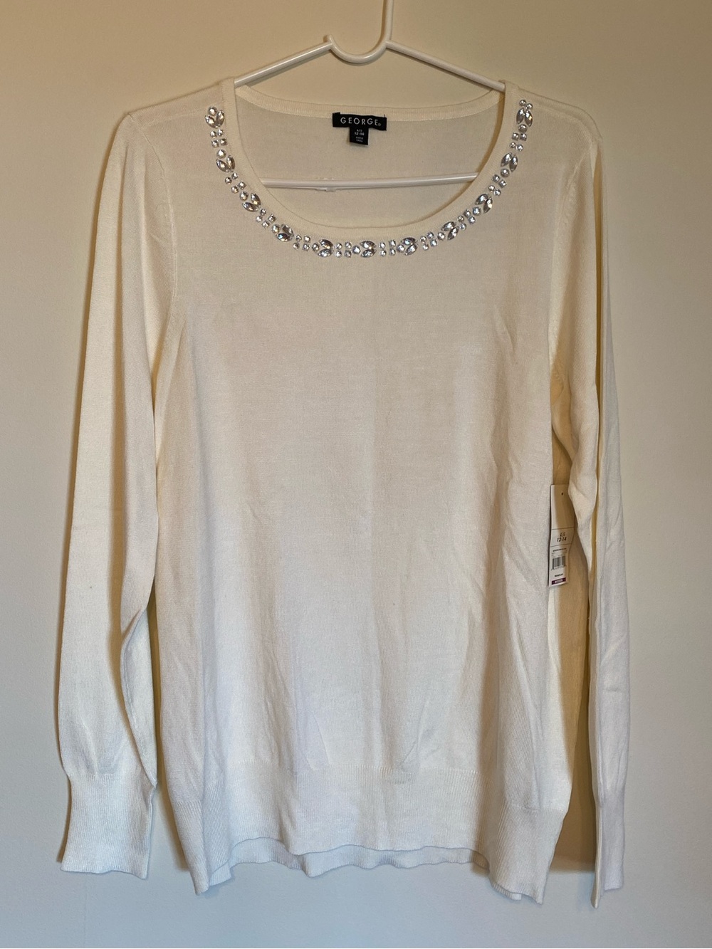 George Cream Crewneck Sweater with Jeweled Neckline